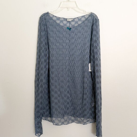 Free People Intimately / Blue lace Long Sleeve From Me to You Sheer Top M NWT - Picture 2 of 6